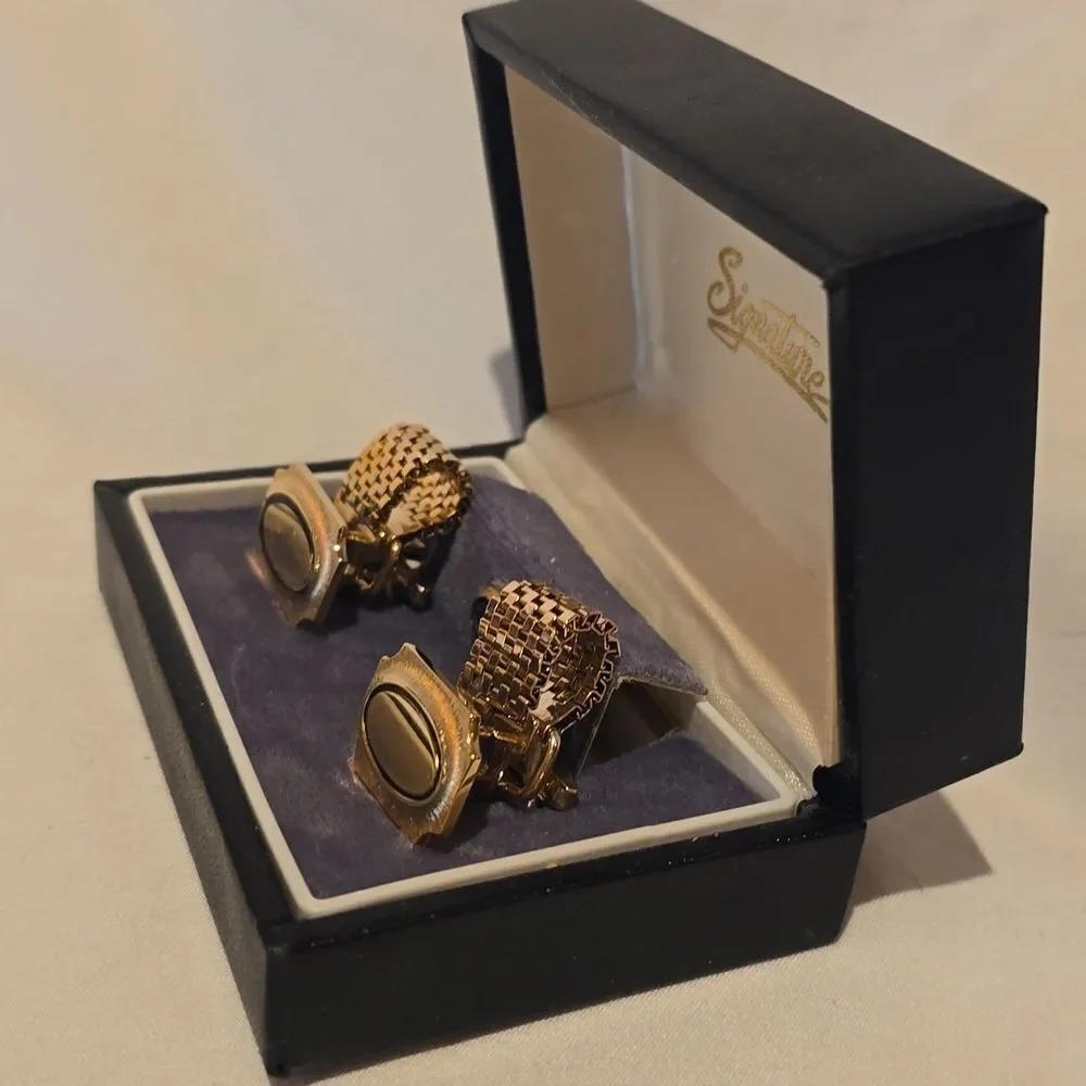 Mens's Vintage Mesh Wrap Cuff Links & Tie Tack Pin 